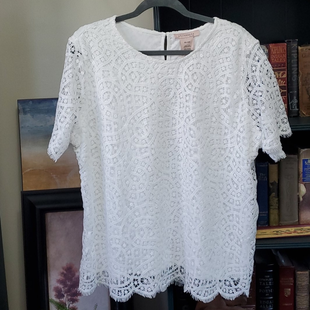 Philosophy, white lace top